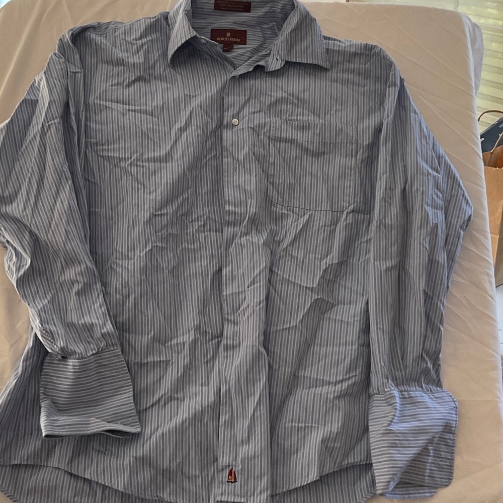 Nordstrom Men's Blue Striped Button Down Shirt 80's 2 Ply Broadcloth